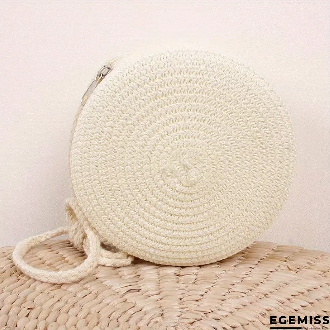 Mini Straw Woven Round Bag, Delicate Textured Crossbody Bag, Casual Holiday Summer Beach Shoulder Bag (6.3\ | EGEMISS