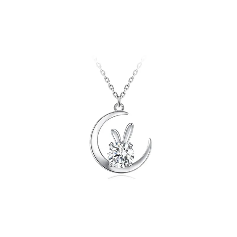 925 silver necklace moon rabbit pendant moissanite diamond collarbone chain Valentine's Day gifts for girlfriends