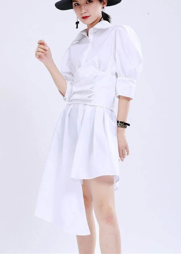 Plus Size White Peter Pan Collar Mid Summer Cotton Dress