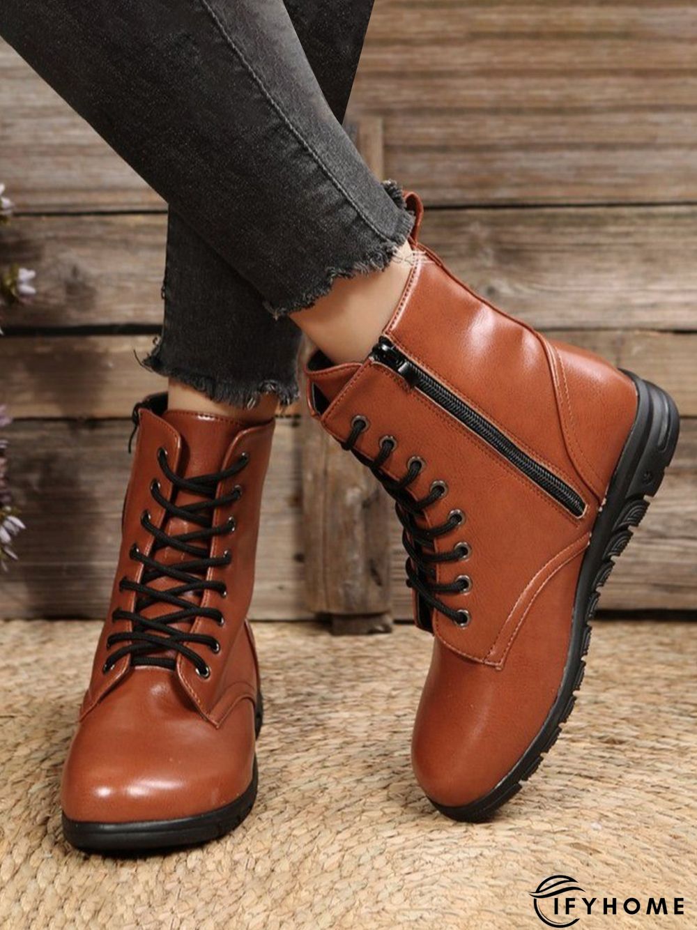 Comfy Lace-Up Decor Boots with Side Zip | IFYHOME