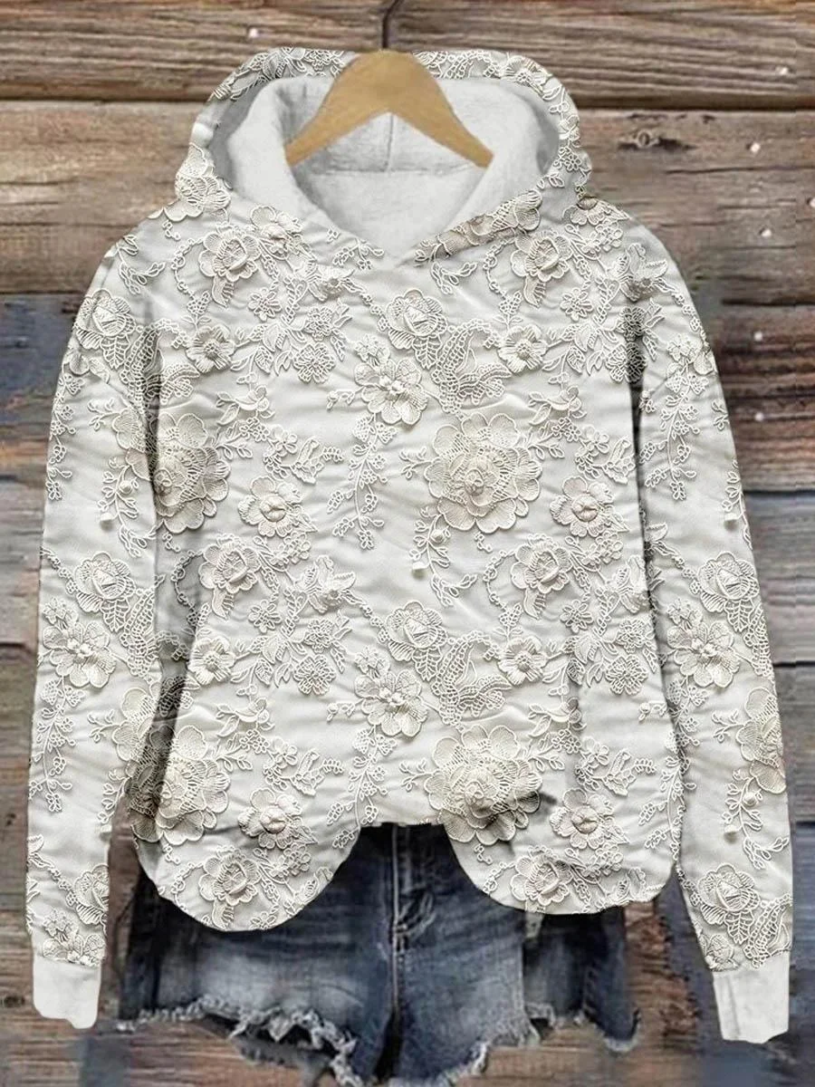Women's Vintage Lace Floral Pattern Art Print Casual Sweatshirt
