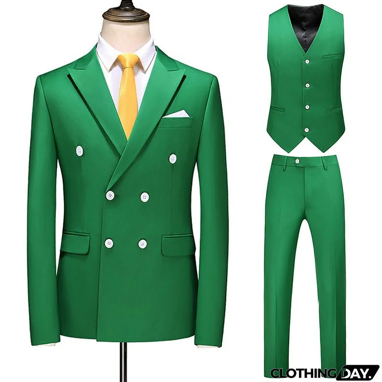 Men Business Wedding Office Solid Color Long Sleeve Lapel Suit Waistcoat Pants Plus Size Sets