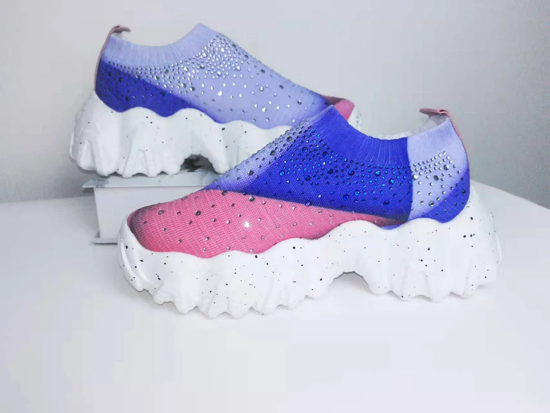 Women Rhinestone Platform Breathable Slip-On Shoes
