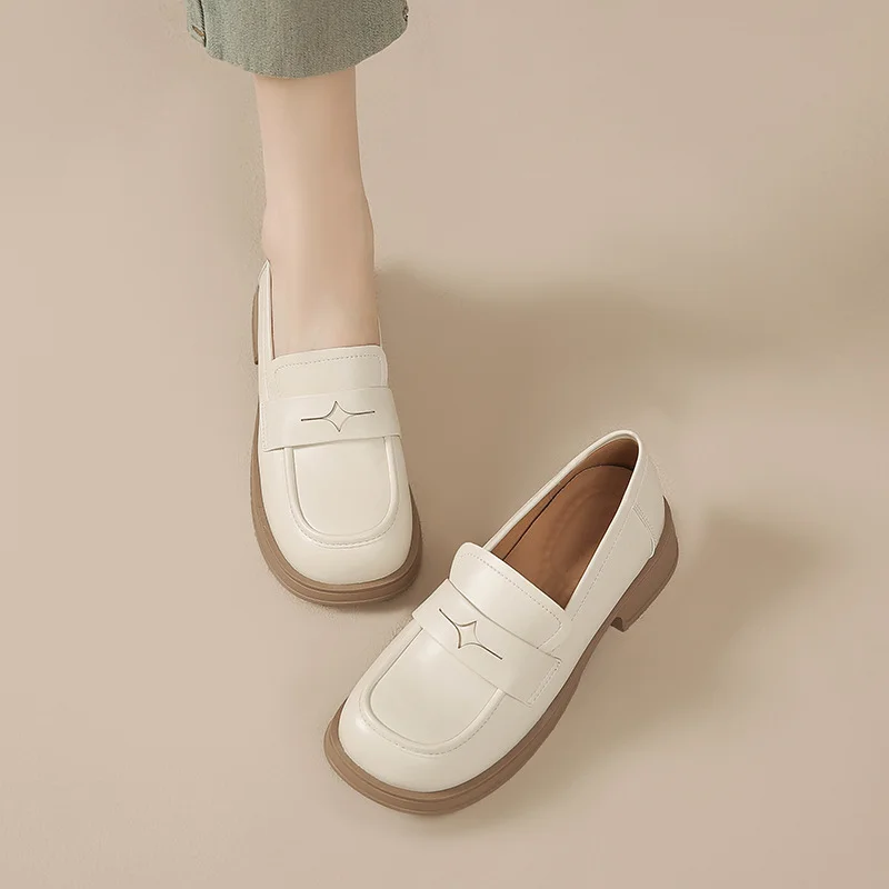 Tanguoant Tanguoant New Thick Heel British Style Retro Shallow Single Shoes Platform Lazy Loafers Women Korean Version Of Small Leather Shoes Women