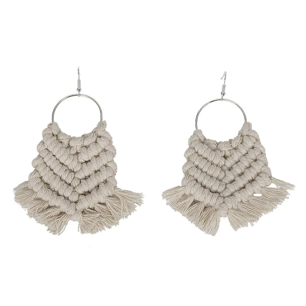 Dvacaman Ethnic Handmade Weave Macrame Earrings Cotton Thread Feather Fringe Tassel Earrings Wedding Jewelry Women Accessories
