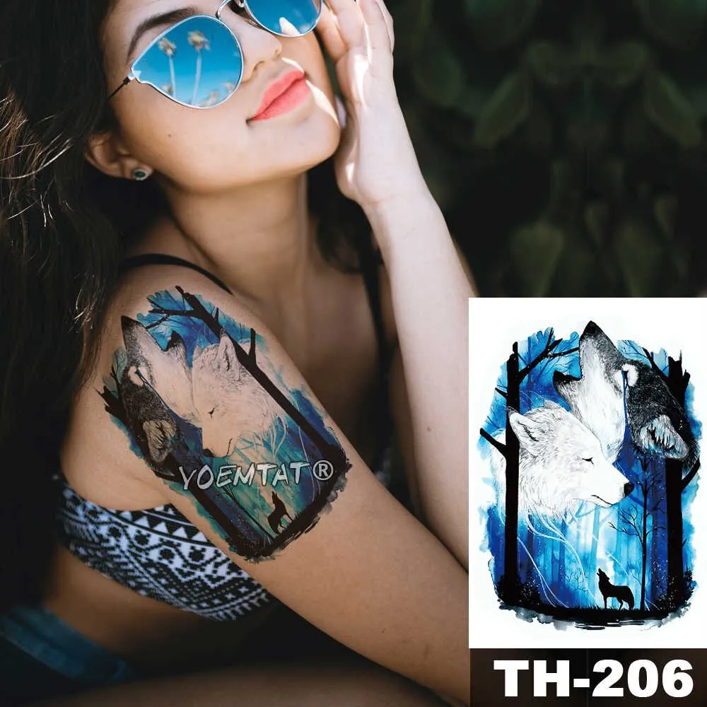 1 Sheet Animal Fake Tattoo Sticker Wolf Tiger Fox Cool Temporary Waterproof Body Art Tatoo Colored Draw For Women Men