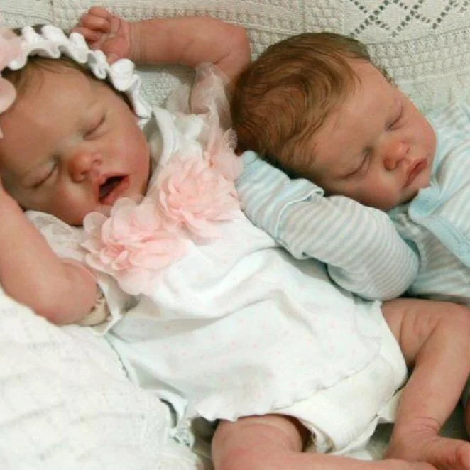 GSBO-Cutecozylife-[Mini Twins] 12''  Cute Lifelike Handmade Reborn Twins Baby Girls Molly and Midina Dolls By Cutecozylife®