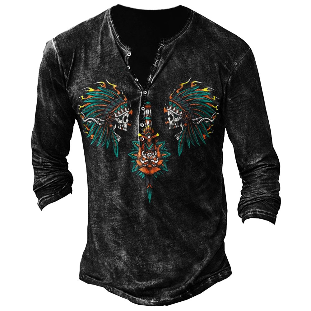 Mens outdoor Indian head print T-shirt / [viawink] /