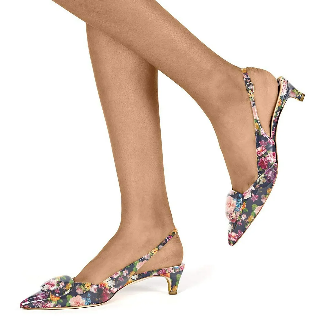 Chic Multicolor Flower Print Pointed Toe Slingback Pumps Heels