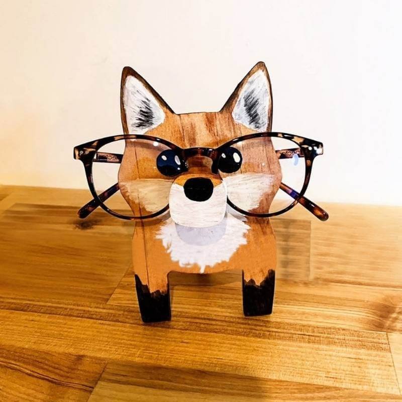 WoodyOrnament Handmade Glasses Stand Red Fox