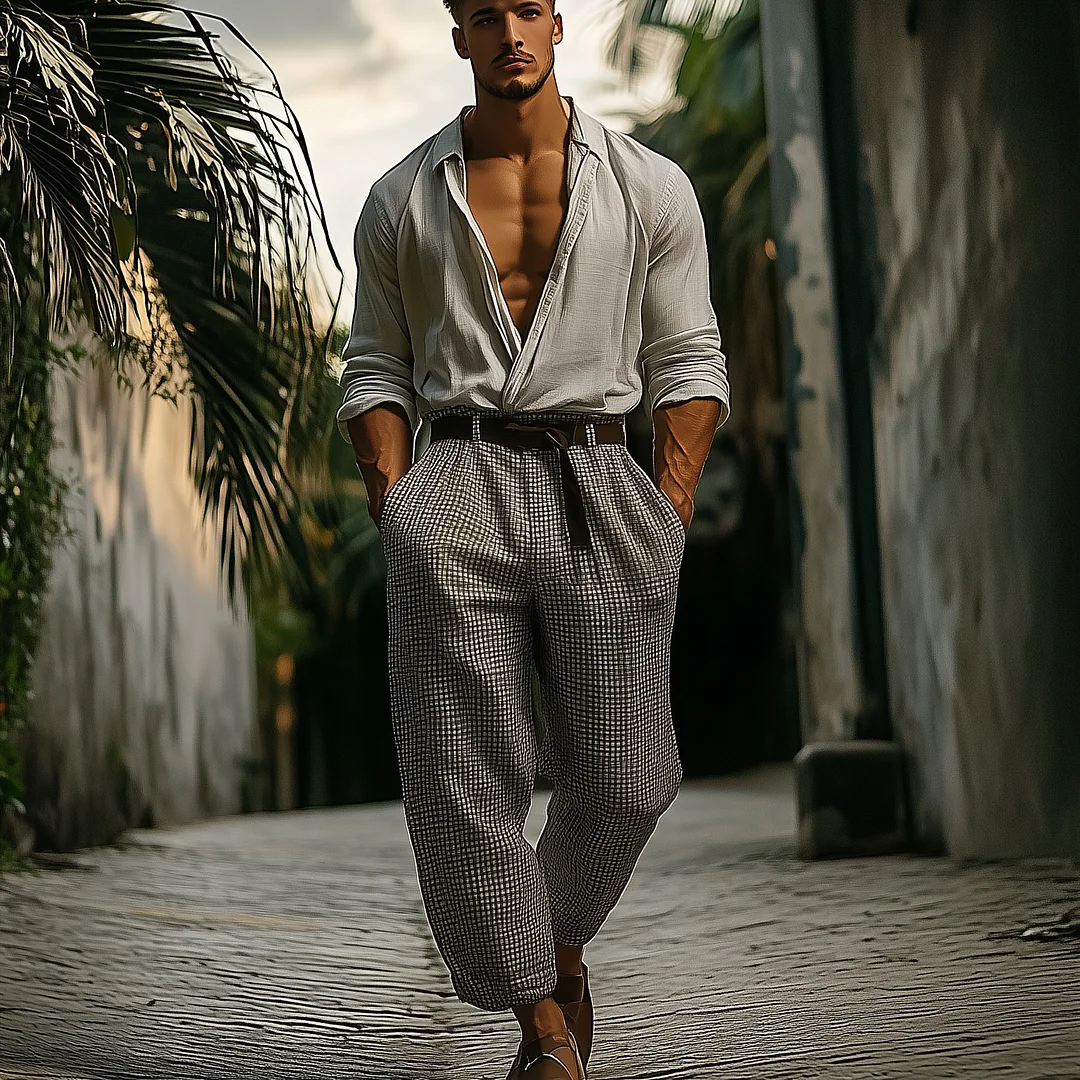 Stylish Men's Plaid Trousers With Casual Elegance-inspireuse