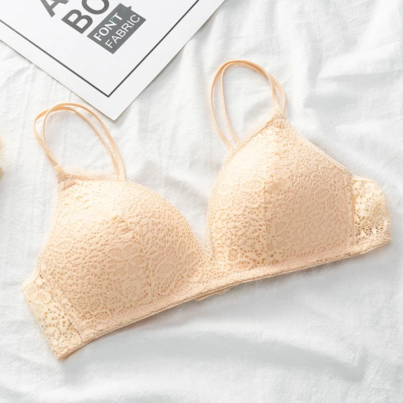 Women Bra Sexy Lace Bralette Floral Wireless Bra Female Underwear A B Cup Lingerie Soft Solid Color Ultra-thin Brassiere