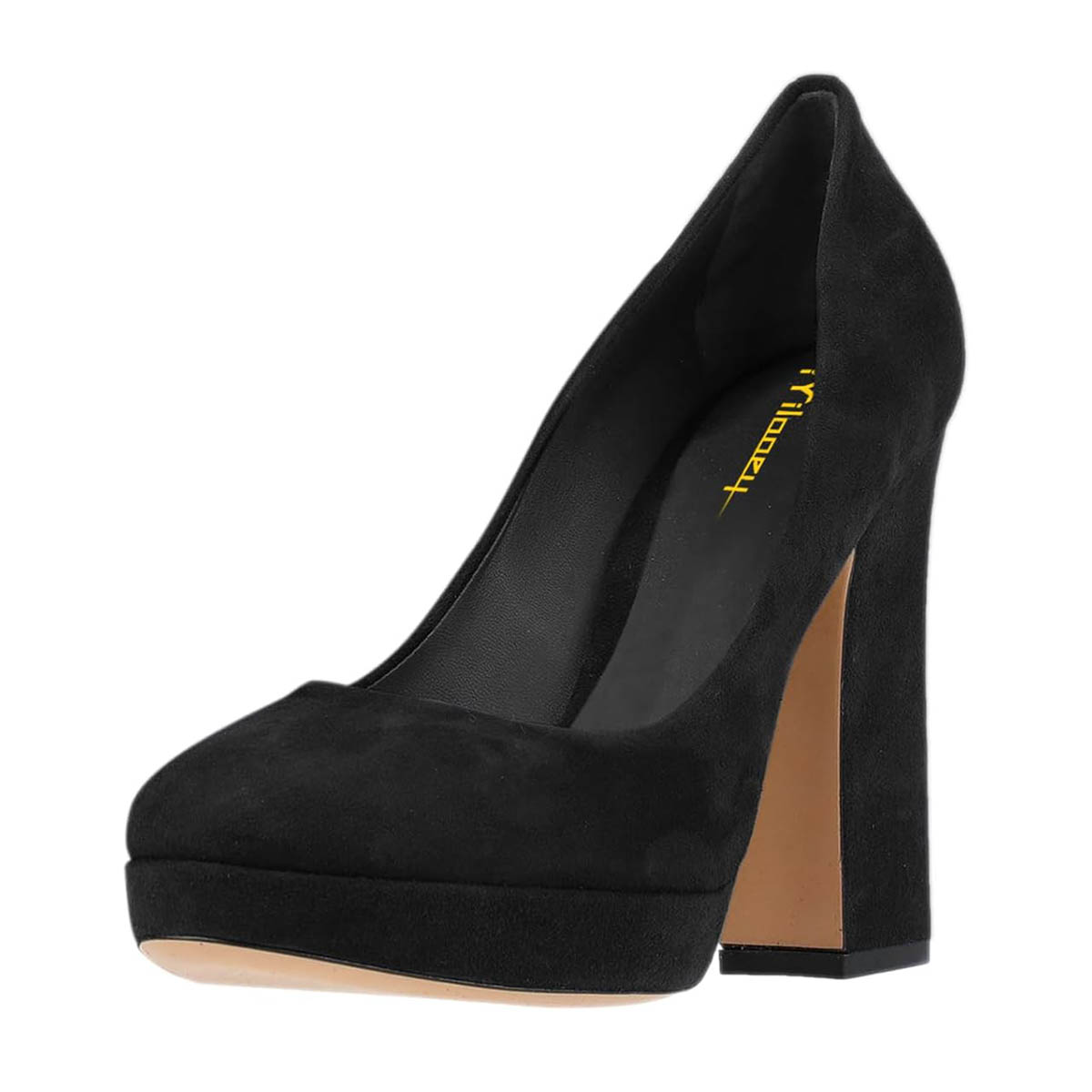 Slip-On Round Toe Chunky Heel Black Pumps for Women with Platform Nicepairs