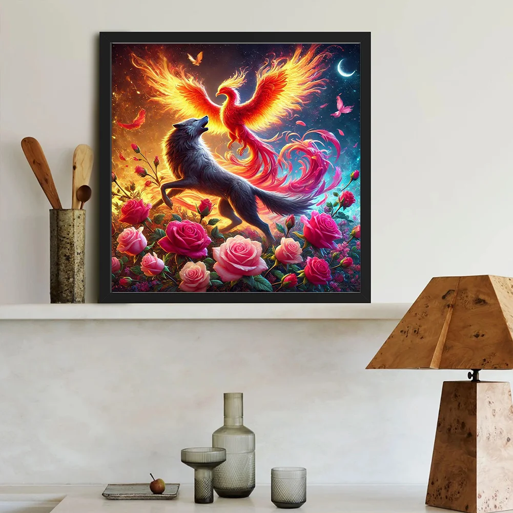 Diamond Painting - Full Round Drill - Rose Phoenix Wolf(Canvas|40*40cm)
