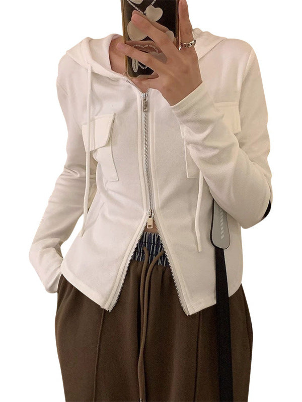 Aiertu guys clothing styles Spring and Autumn Slim-Fit Slimming Zipper Long-Sleeved T-shirt Korean Style Short Cardigan Jacket Women's Top Short aiertu