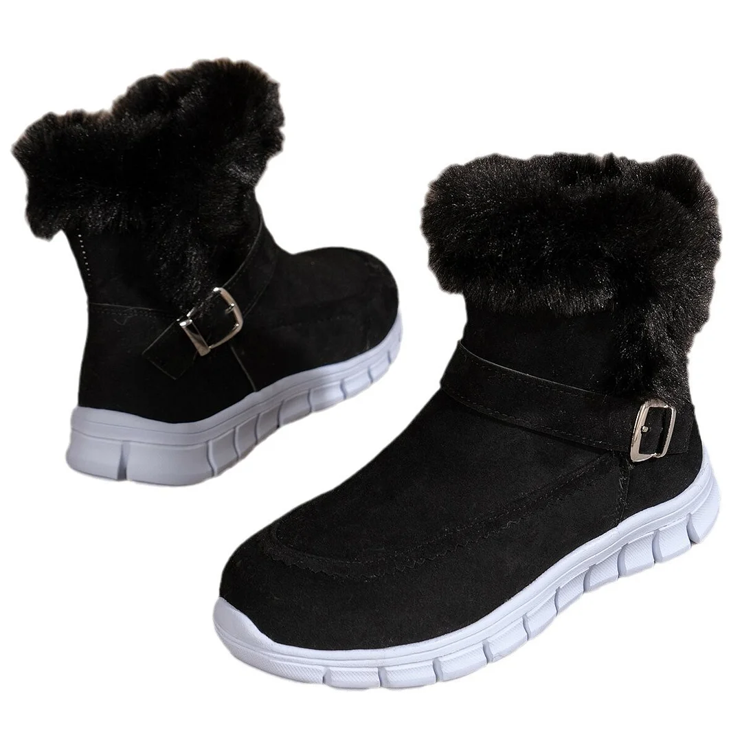 Yyvonne And Winter New Large-Size Women's Snow Boots Korean Version With Thick-Colored Short Boots Plus Velvet Warm New Flat-Bottomed Boots Cotton Shoes