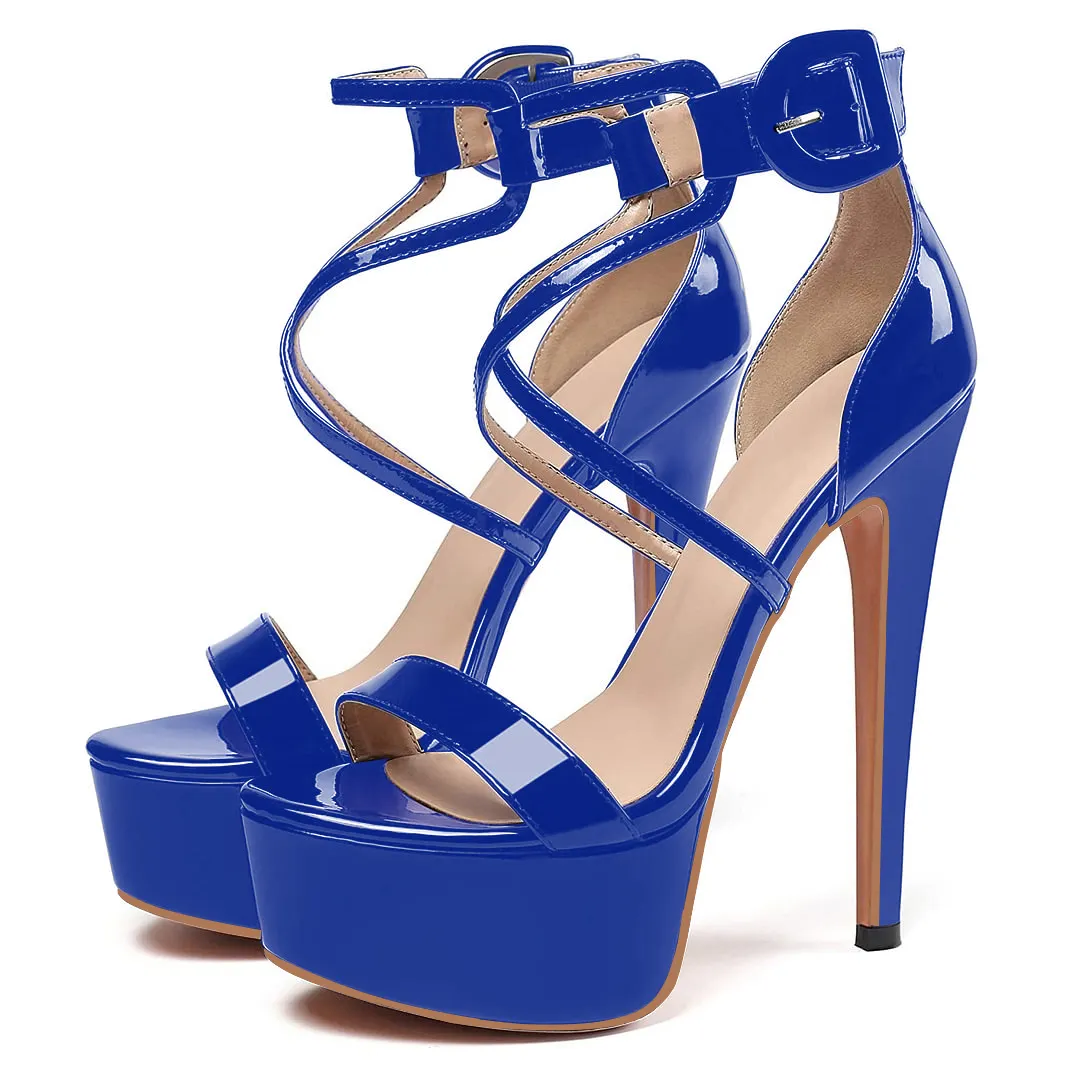 15cm/5.9 inch Women's Platform Heels Open Toe Stilettos Ankle Crisscross Straps  Print Sandals