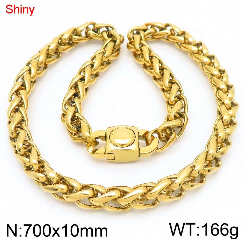 Fashion Stainless Steel 10mm Basket Chain Woven Chain Casting Buckle Necklace
