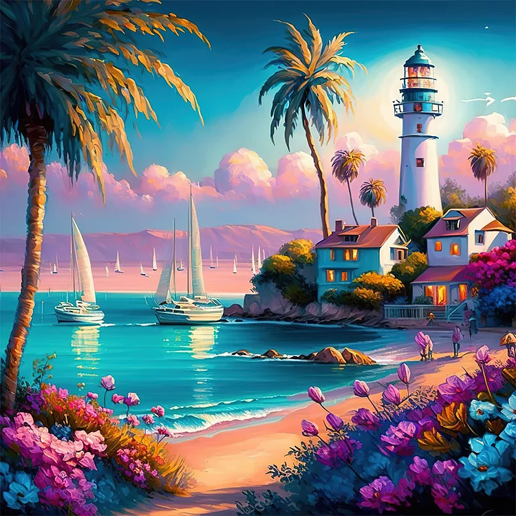 Beach Lighthouse - Full Round - Diamond Painting(30*30cm)