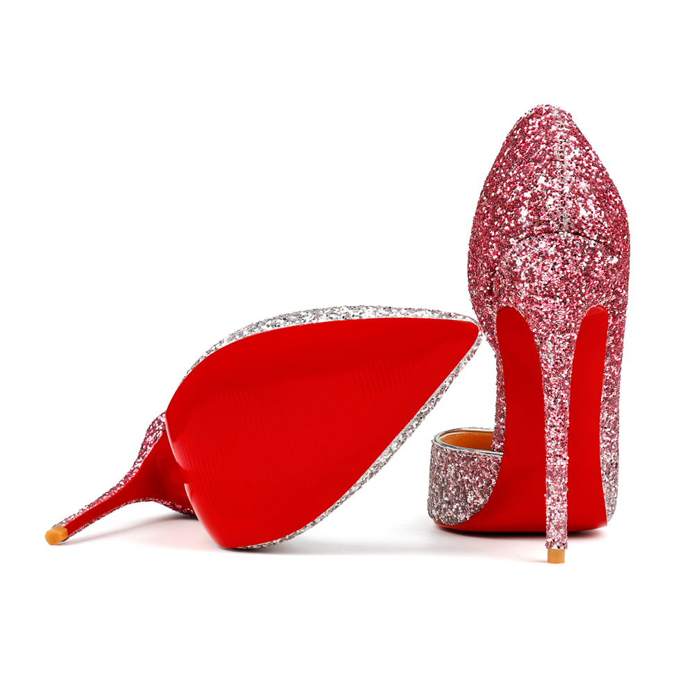 100mm Women's Pointed Toe Red Bottom Shiny Party Daily Wedding Pumps-MERUMOTE