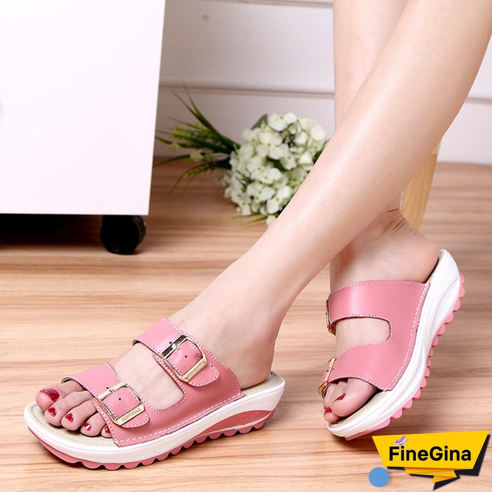 Women Fashion Casual Shoes Slippers Leather Sandals Summer Shoes Plus Size 35-42