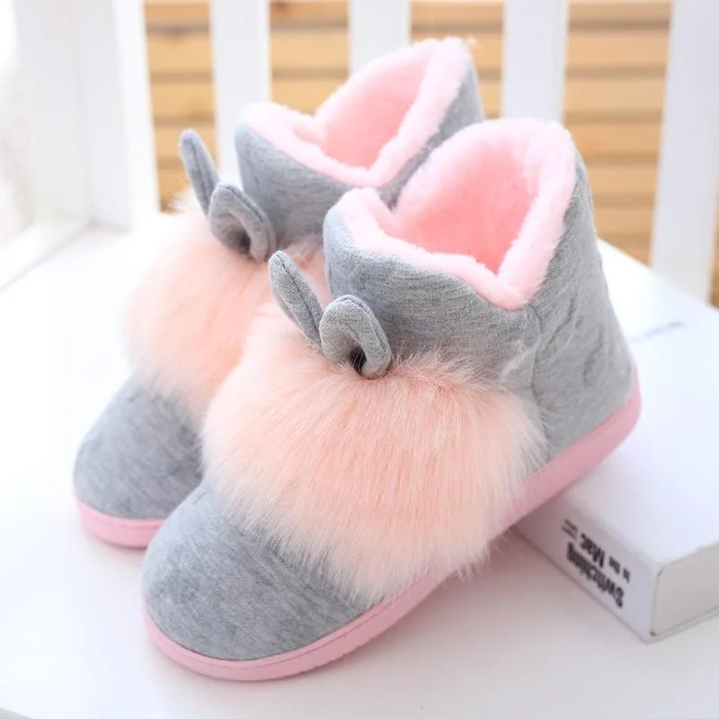 Pink/Grey Cute Fluffy Bunny Slippers Shoes SP1711277