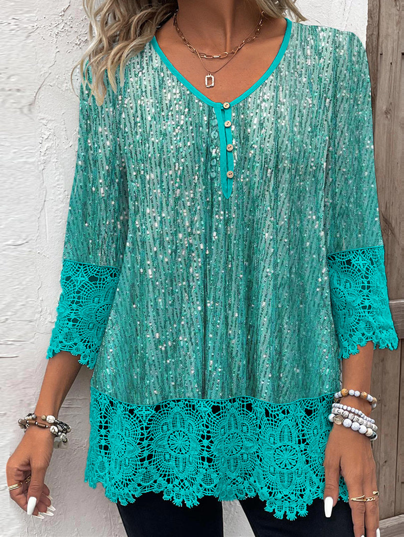 Women Long Sleeve V-neck Graphic Floral Printed Top