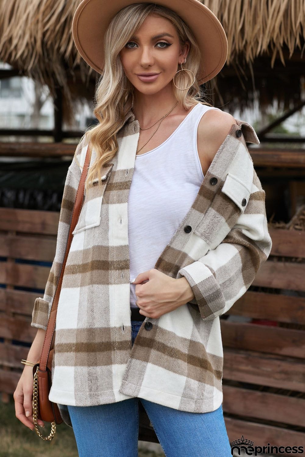 Womens Khaki Plaid Shacket