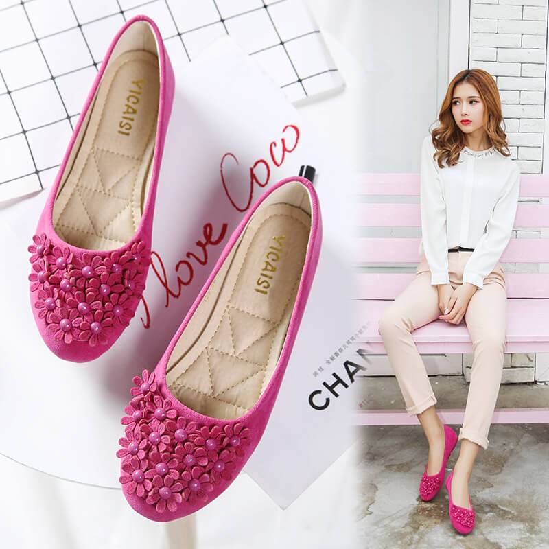 GOOSHOE Cute Flower Scrub Slip On Comfortable Flats