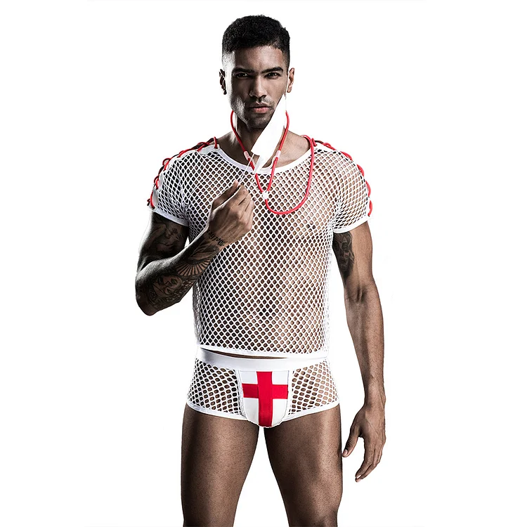 Men's Erotic Netsuit White Sexy Doctor Erotic Uniform Seduction