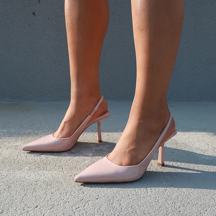 Pink Patent Slingback Stiletto Heels - Office Pumps Vdcoo