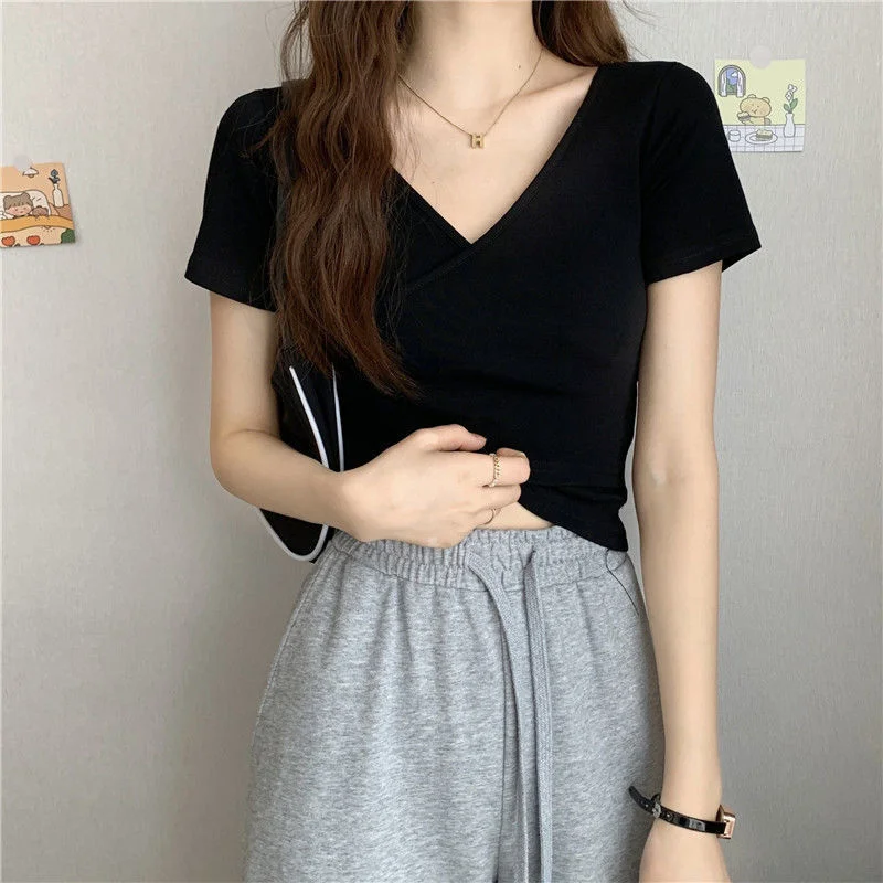 Brownm Brownm Summer New Design Cross Versatile Show Slim Short-Sleeve T-Shirt Korean Version Short Pure Color Jacket Women