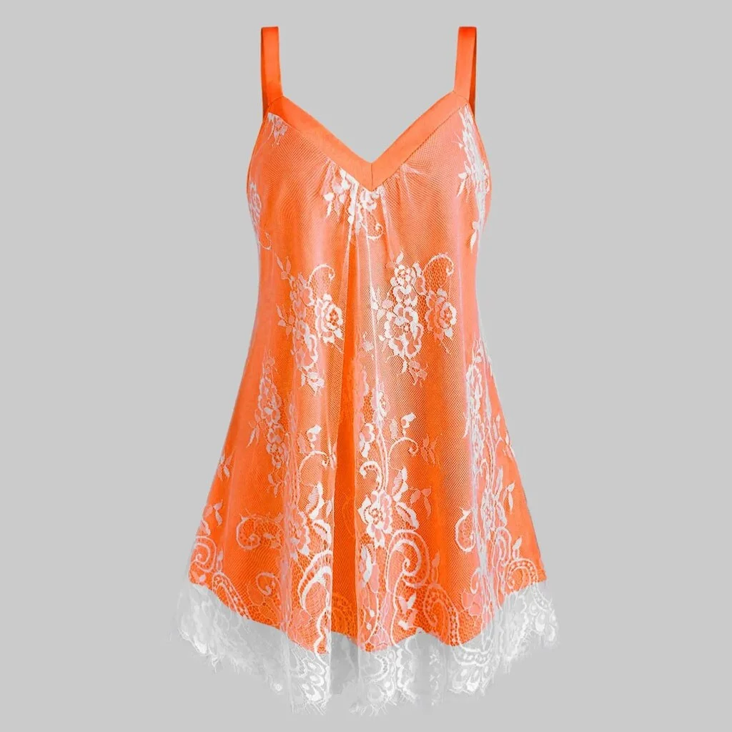 Plus Size Fashion Lace Mash Blouse Sexy Loose V-Neck Strap Tops Casual Summer Ladies Top Female Women Sleeveless Blusas Pullover