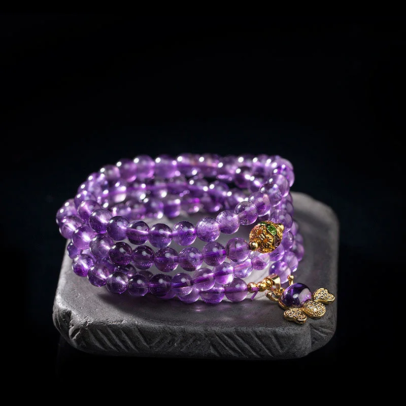 Meditation 108 Beads Amethyst Bee Calm Bracelet Mala