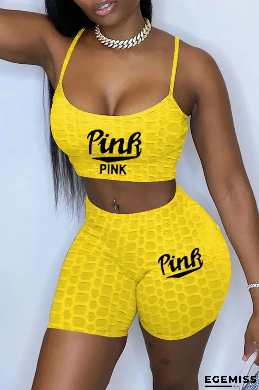 Yellow Sexy Print Patchwork Backless Spaghetti Strap Sleeveless Two Pieces | EGEMISS