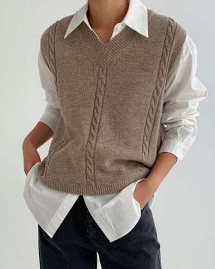 Knit Women Solid Vest Sweater