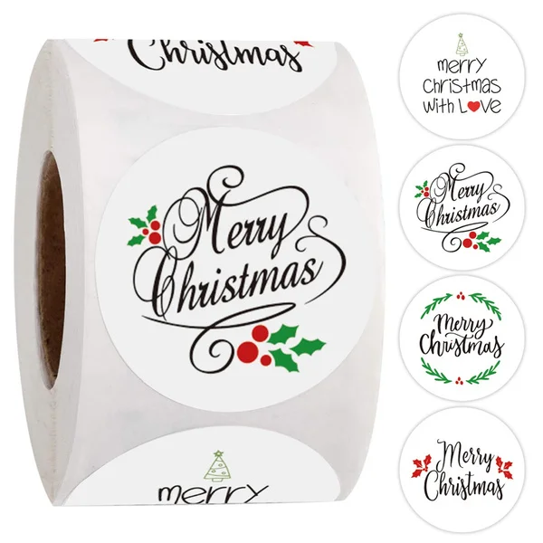 100pcs/300pcs/500pcs Round Merry Christmas Stickers Package Label Sealing Stickers Gift Card Box Decor