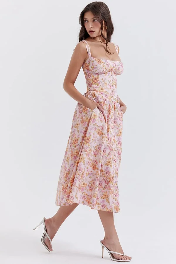 PINK PRINT MIDI SUNDRESS