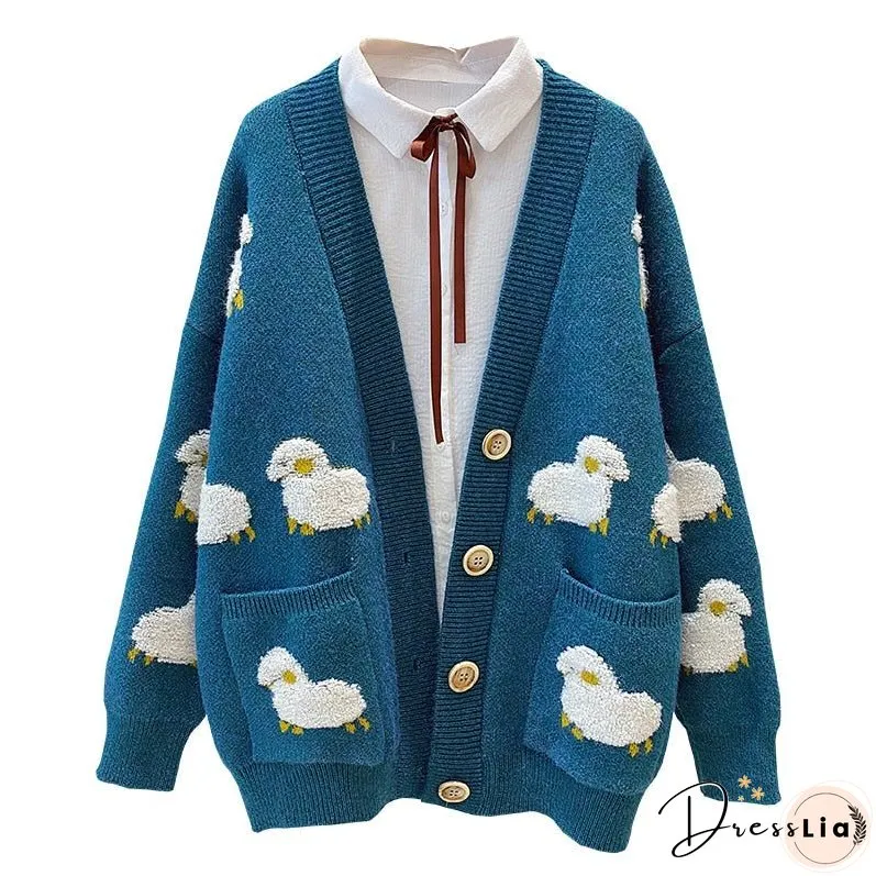 Christmas Gift HSA Women Winter Knit Sweater Coat Neck Sheep Cardigans Sweaters Warm