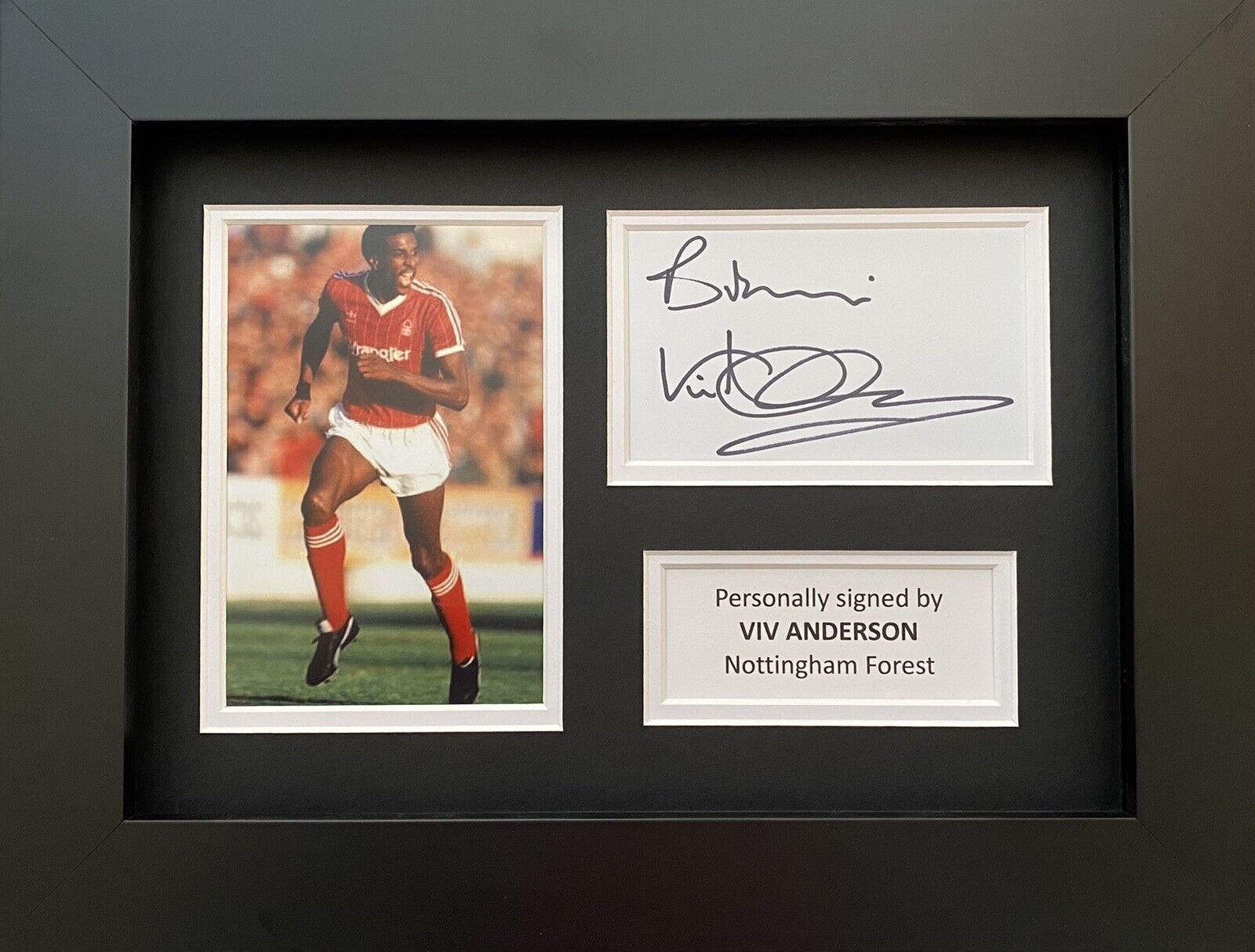 Viv Anderson Hand Signed White Card In A4 Nottingham Forest Frame Display