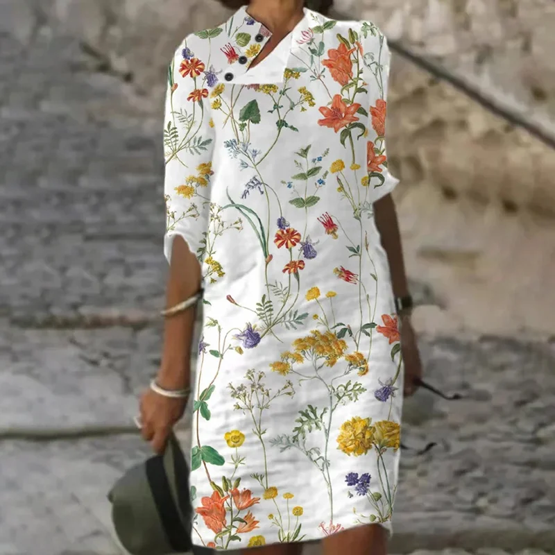 Floral Printed Button Down Midi Dress
