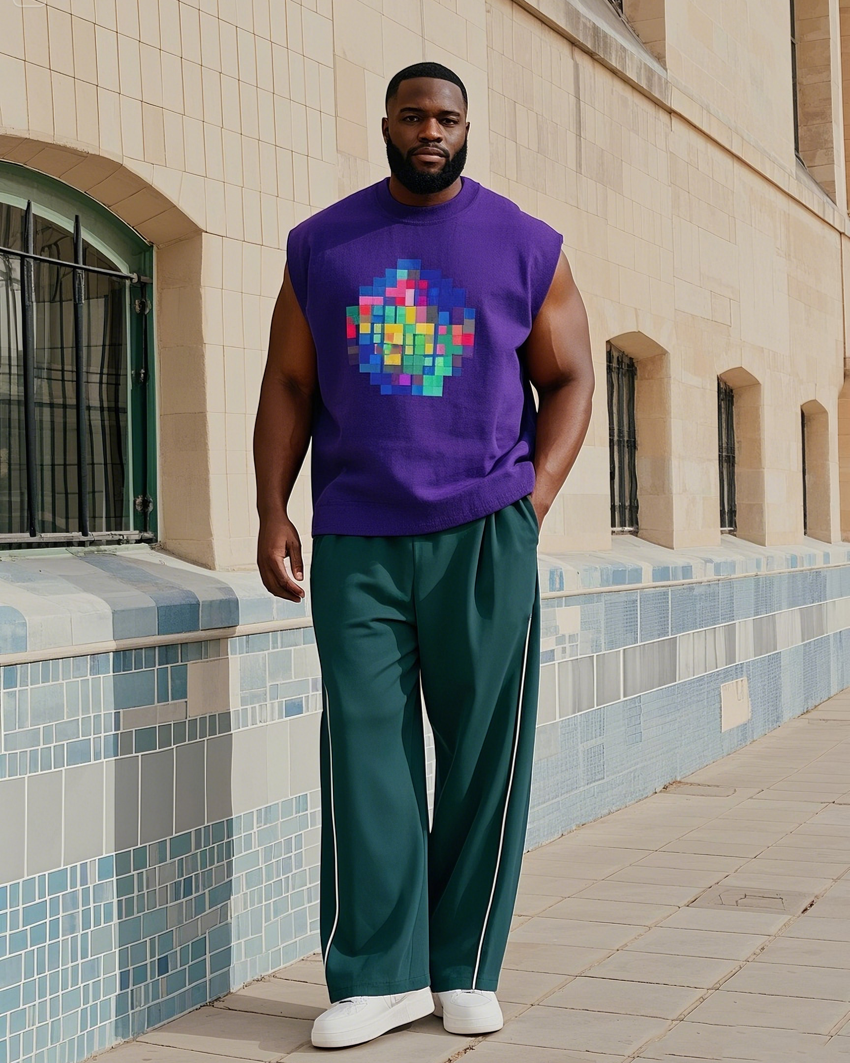 Big Boy Tetris Creative Print Vest Trousers Suit