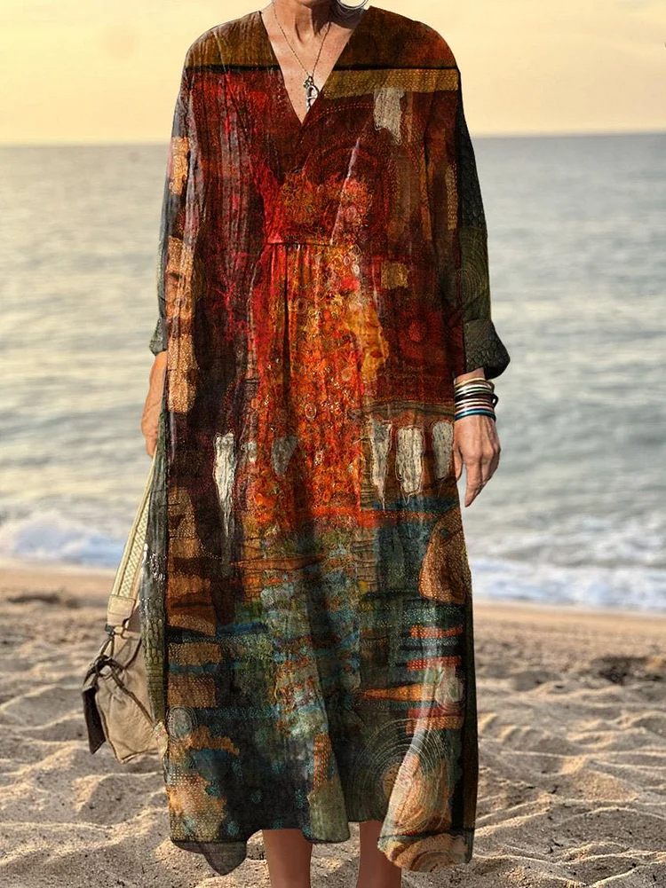 Women's Vintage Patchwork Art Print Dress