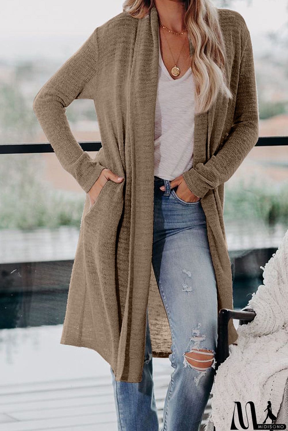 MidiSono - Slouchy Pocketed Knit Longline Cardigan