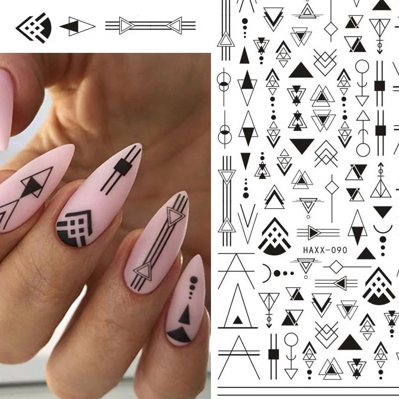 1PC Geometric Design 3D Nail Sticker Flower Leaves Face Image Transfer Foil Paper Decorations Manicures Slider-Nail Inspo