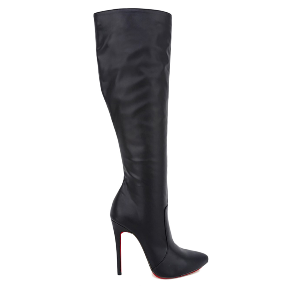 4.72" Women High Heel Knee Boots Black Matte-vocosishoes