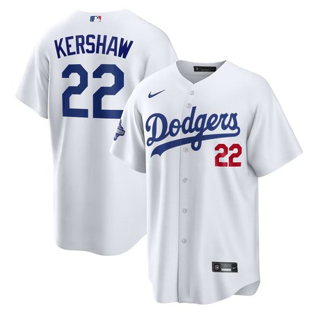 Men's Los Angeles Dodgers #22 Clayton Kershaw  White Home 2025 World Series Champions Limited Jersey