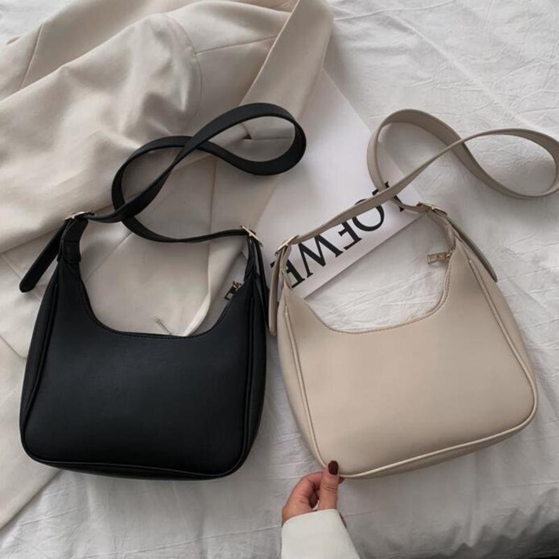 PU Leather Street Crescent Zipper Shoulder Handbag Casual Retro Mini Shoulder Bag Female Simple Crossbody Bag US Mall Lifes