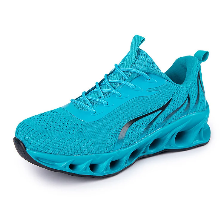 Men's Flame Shoe Breathable Mesh Inflatable Insole Knife Edge Running Travel Daily Walking Sneakers Acid Blue