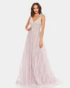 Embellished Soft Tie Sleeveless V Neck Gown